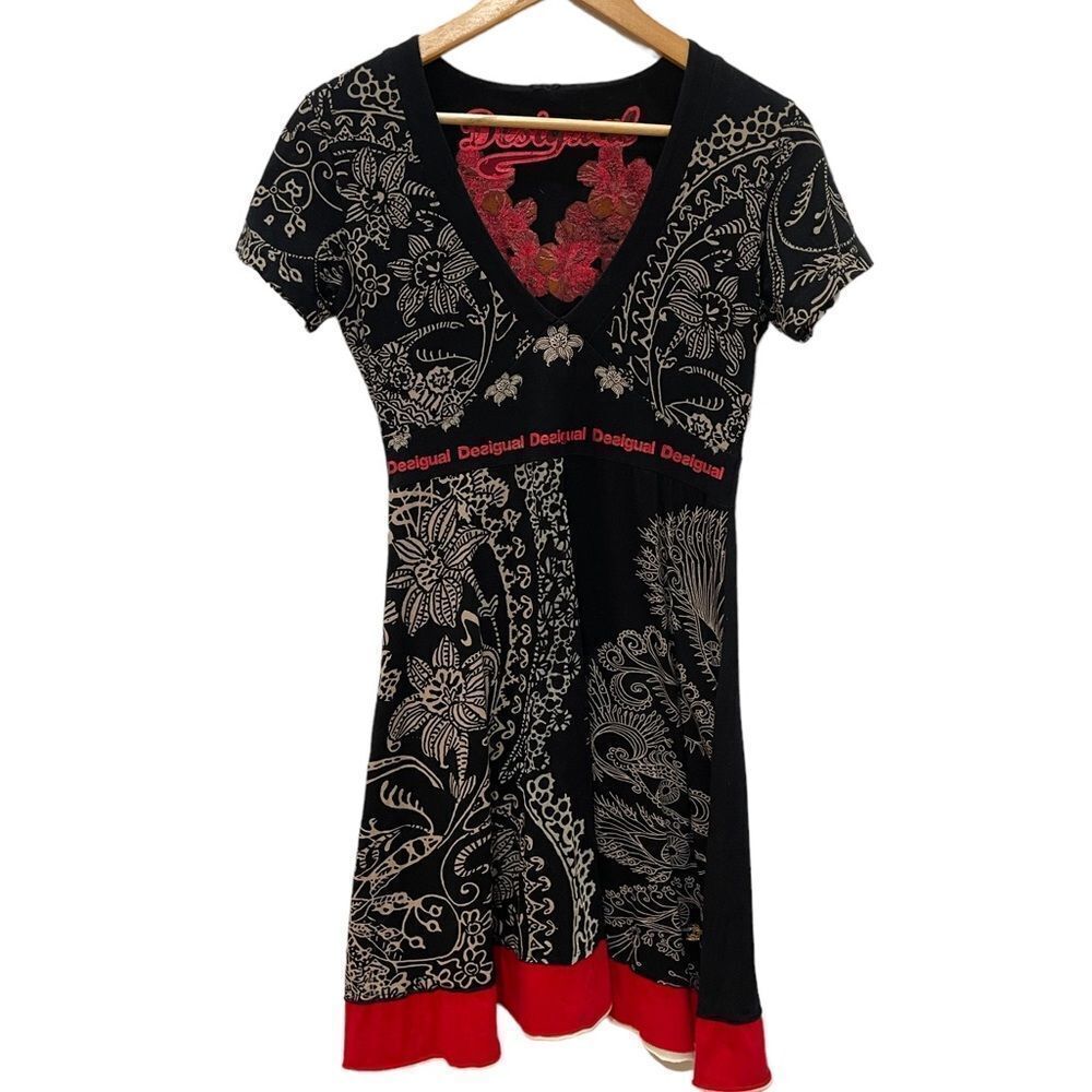 Desigual Black and Red Paisley Pattern Dress